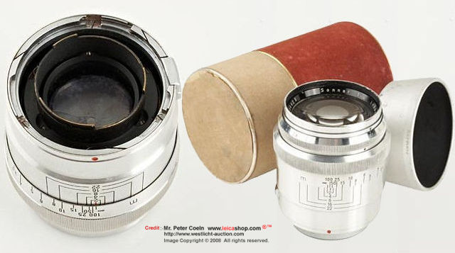 Zeiss-Opton SONNAR 1:2.0 f=8.5cm T short telephoto lens and accessories