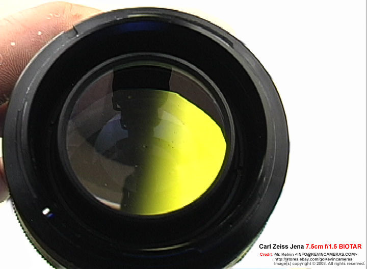 Rear section of the chrome lens barrel of a Zeiss-Opton Triotar 1:4 f=85mm (85mm f/4.0) telephoto lens