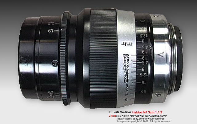 SIDE VIEW- Leica Ernst Leitz Wetzlar HEKTOR f=7.3cm 1:1.9 (73mm f/1.9) short Telephoto Lens 