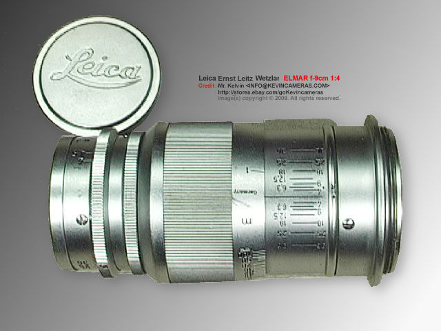 A rare, all chrome version of Leica Ernst Leitz Wetzlar f=9cm 1:4.0 Elmar short telephoto lens