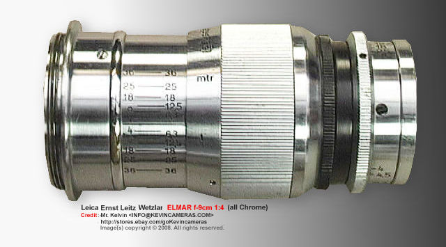Lens barrel of a Leica Ernst Leitz Wetzlar f=9cm 1:4.0 Elmar short telephoto lens