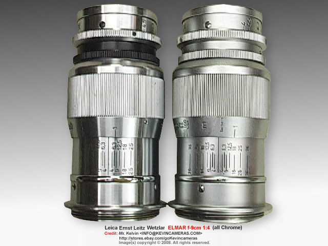 Comparing two versions of  Leica Ernst Leitz Wetzlar f=9cm 1:4.0 Elmar short telephoto lens