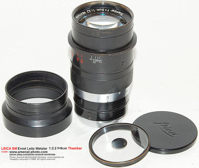 A rare, collectible Ernst Leitz Wetzlar f=9cm 1:2.2 THAMBAR portrait telephoto lens