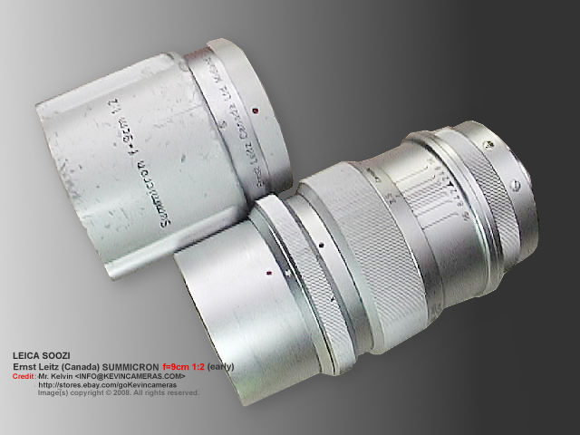 A rare, collectible early (1st model) Leica's E.Leitz  Canada S00ZI / SEOOF Summicron f=9cm 1:2.0 with detachable lens hood