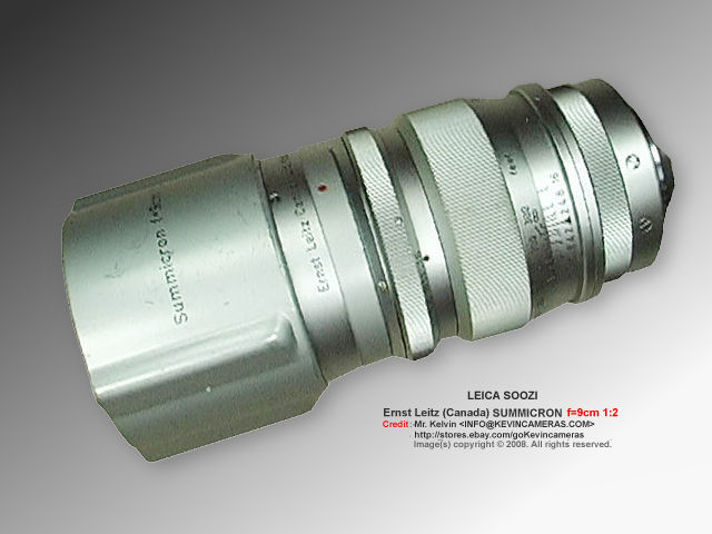 S/N 1580110   - Early version of E.Leitz Canada S00ZI Summicron f=9cm 1:2.0 (90mm f/2.0) short-telephoto Lens  with dedicated lens hood