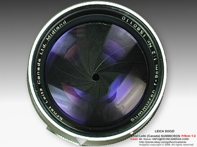 S/N 1580110   - front view Early version of E.Leitz Canada S00ZI Summicron f=9cm 1:2.0 (90mm f/2.0) short-telephoto Lens 