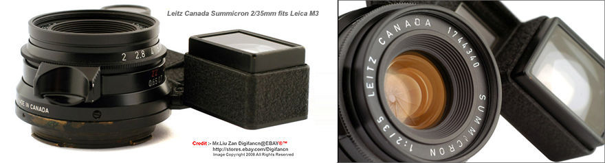 a rare Leitz Canada Summicron 35mm f/2.0 black wideangle lens version with attachment which also fits LEICA M3