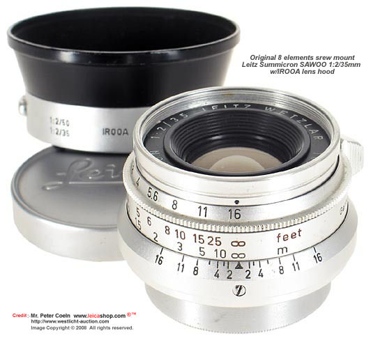 Leitz Summicron 35mm f/2.0 (1:2/35mm) wideangle lens in screw mount LSM