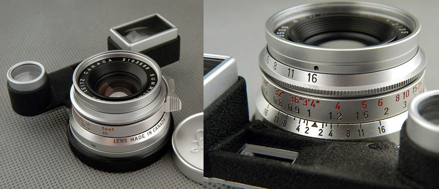 Leitz Canada Summicron 35mm f/2.0 wideangle lens  in chrome with attachment which fits LEICA M3