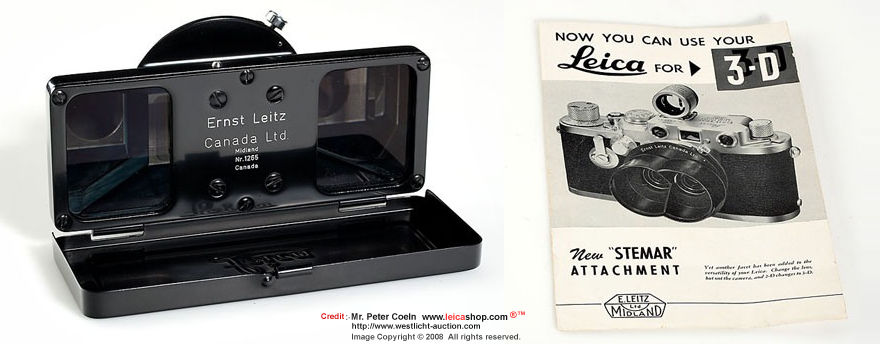 Rear section view of the view prism and instruction manual for Ernst Leitz STEMAR (Canada)
STEMAR f=3.3cm 1:3.5 Stereo Lens