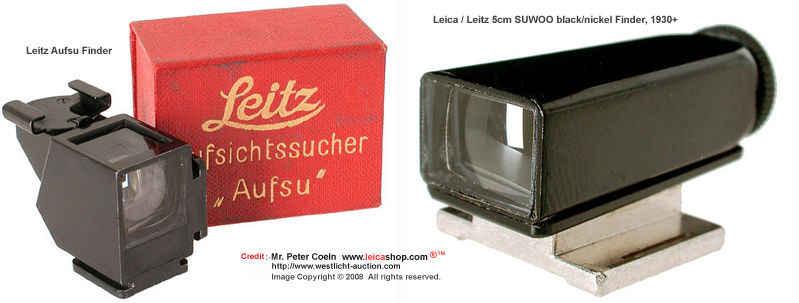 5cm SUWOO black/nickel; black and chrome finish, made in the 1930s to accompany the early round-shaped single-shot cameras Oleyo and Oligo, one of the rarest of all Leica-finders of the regular production models; approx. Year: 1925 