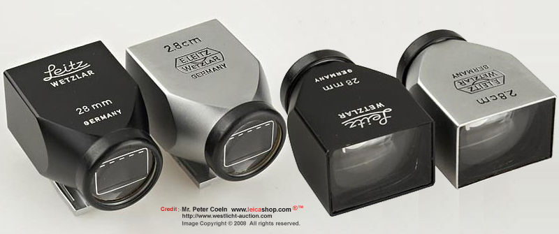 Front and back/rear view of a Leitz Finders - SLOOZ chrome 2.8cm, SLOOZ black for 28mm  