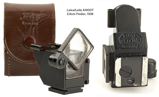 LEICA/Leitz AHOOT 2.8cm Finder Extremely rare finder for lenses 2.8cm + 5cm with swinging mask, original condition, rare matching leather case; approx. Year: 1936 
