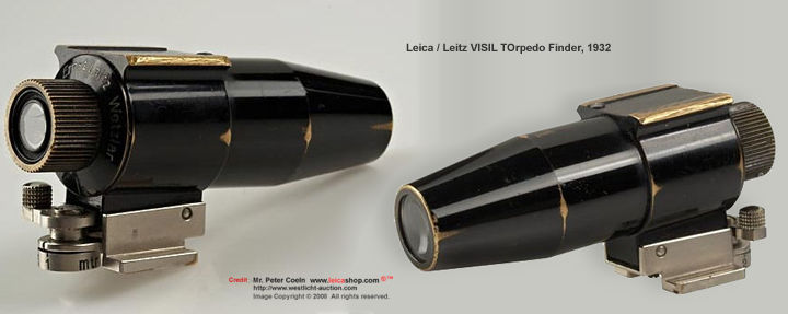 LEICA / LEITZ VISIL Torpedo Finder,  with 4 frames for 3.5cm, 5cm, 9cm, 13.5cm), black with parallax foot (not listed type); approx. Year: c.1932 