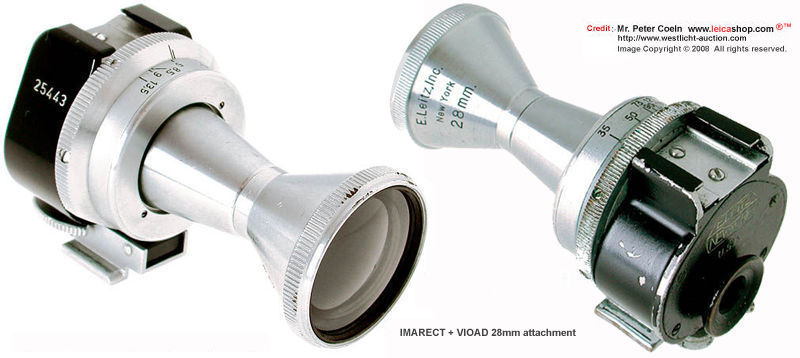 IMARECT + VIOAD; Leitz New York IMARECT universal finder, with 127mm marking, variant without serial number, complete with extremely rare VIOAD 28mm attachment; approx.  Year: 1950 