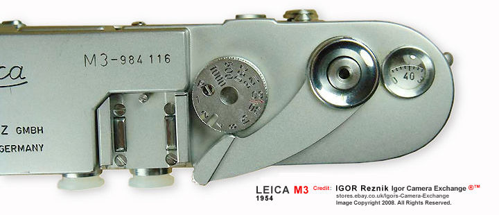 Leica Ernst Leitz Wetzlar M3 rangefinder camera Top camera panel control features (RIGHT)