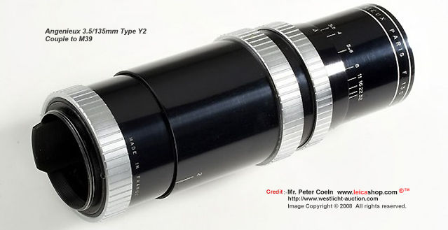 Angenieux 3.5/135mm Type Y2, rare RF coupled lens for M39 