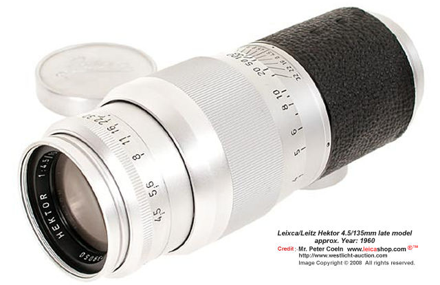 Hektor 4.5/135mm;  late chrome Hektor with screw mount, ; approx.  Year: 1960 
