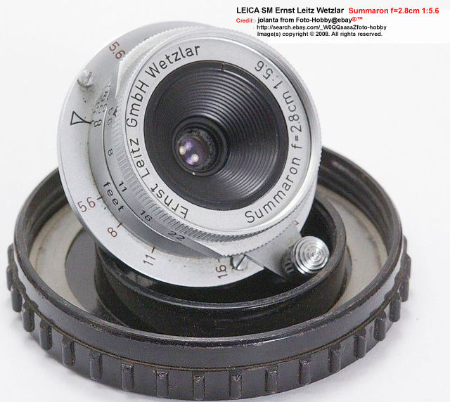 Leica rangefinder SM Ernst Leitz Wetzlar 1:5.6 F=2.8CM SUMMARON wideangle lens 