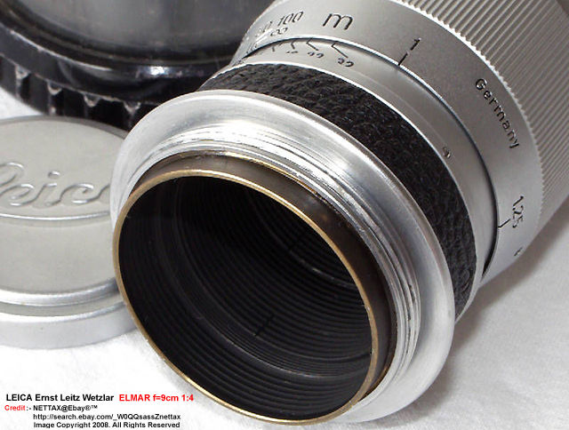 Rear metal lens mount section of Leica SM rangefinder (RF) chrome version of Ernst Leitz Wetzlar f=9cm 1:4.0 Elmar (a Nettax picture)