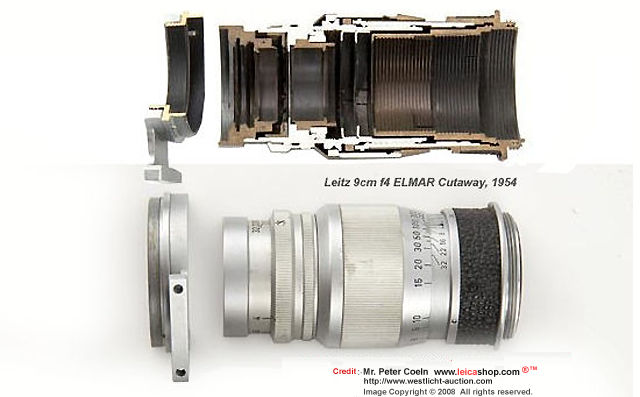 Leitz ELMAR 9cm f/4 cut away model, 1954