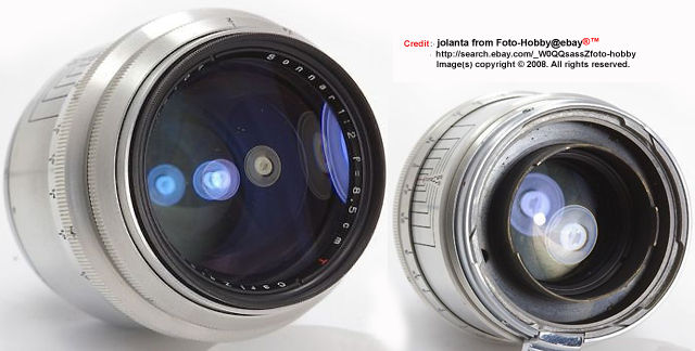 Rangefinder version Contax Carl Zeiss JENA Sonnar 1:2 f=8.5cm  (85mm f/2.0) Chrome Telephoto lens  front view