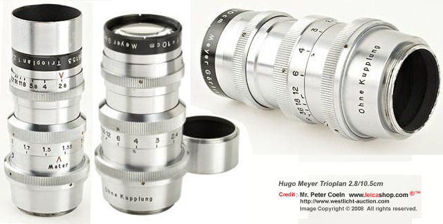 Hugo Meyer Trioplan 2.8/10cm in original M39 mount, engraved 