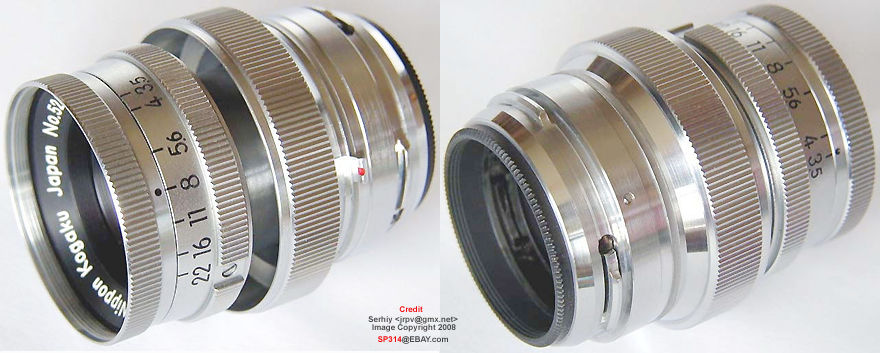 side view of Nippon Kogagu Japan / Nikon S-mount rangefinder series of Micro-Nikkor 1:3.5 f=5cm