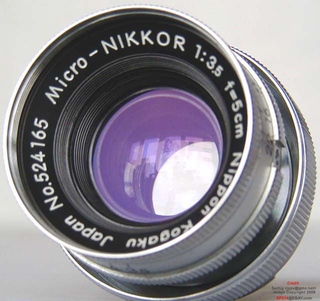 A well taken photo of the rare / old version of the Nippon Kogaku K.K. (Nikon) RF S-Mount Micro-Nikkor 1:3.5  f=50mm (50mm f/3.5 Micro-Nikkor RF) for Nikon Rangefinder cameras lens by Mr. Serhiy SP314@EBAY.com