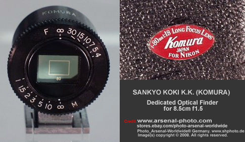 Optical Finder for Komura 85mmf /1.8 telephoto and company label