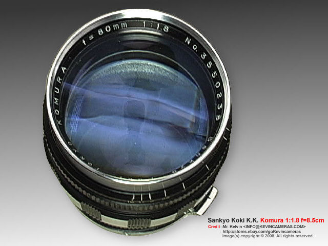 Front view Sankyo Koki K..K. Komura 1:1.8 f=8.5cm (85mm f/1.8) Telephoto lens