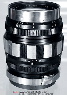 Vertical view with Nikon mark in Komura 85mm f/1.5