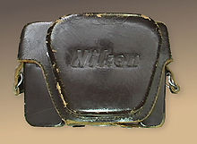 Leather camera Case for Nikon S2 with Nikkor  50mm f/1.1 front view