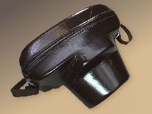 A rare black leather camera case for Nikon SP rangefinder cameras with Nikkor-S 50mm f/1.1
