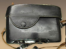A rare black leather camera case for Nikon SP rangefinder cameras back section