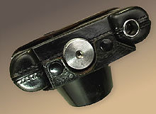 A rare black leather camera case for Nikon SP rangefinder cameras base view