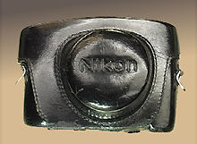 A rare black leather camera case for Nikon SP rangefinder cameras