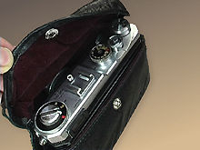 a rare soft leather case/pouch for any Nikon S-series rangefinder camera models with camera inside