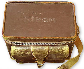 Old brown leather compartment case for Nikon rangefinder cameras