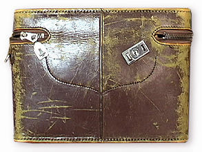 Old brown leather compartment case for Nikon rangefinder cameras rear section of model 2