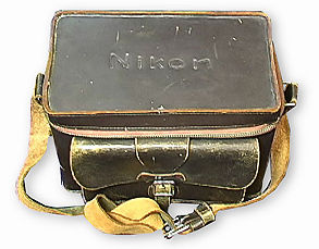 Old brown leather compartment case for Nikon rangefinder cameras