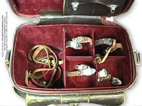 Old brown leather compartment case for Nikon rangefinder cameras comaprtment view