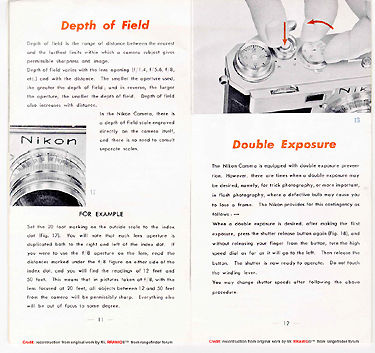Instruction Manual Nikon S2, Page 11/12  Depth of field  handling and double exposure 
