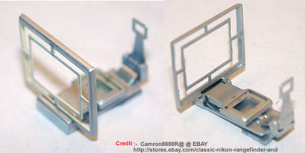 Two pictures of  the old Nikon (nippon Kogaku K K ) Sport Frame Finder in fold out position
