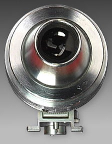 Front lens element in an all chrome, early MIOJ  Nippon Kogaku KK  Tokyo  Nikon Variframe finder  