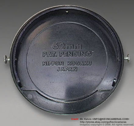 62mm Pat. Pending inscription of a Nippon Kogaku JAPAN post occupation period lens cap in newer design