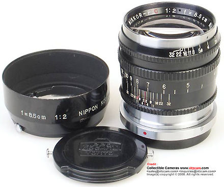The black lens hood designed as matching lens acccessory for the black barrel version of Nikkor-P.C 10.5cm f/2.5