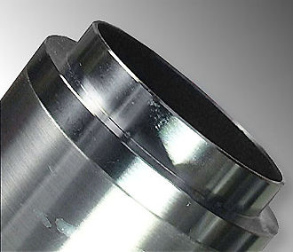 Detail section view of the mount ofthe chrome lens hood for 135mm f/4.0 RF Nikkor-Q