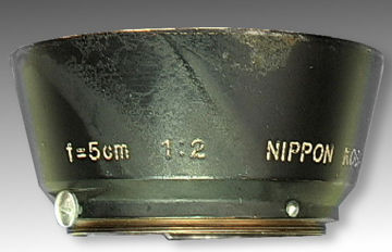 Earlier nickel/brass version lens hood for Nikkor-S 1:2 f=5cm standard lens