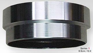 Earliest single-piece version of chrome metal lens hood for Nikkor-P 8.5cm f/2.0 telephoto lens 